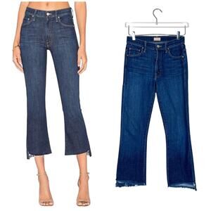 MOTHER | Insider Crop Step Fray Clean Sweep Raw Hem Dark Wash Blue Jeans Size 26